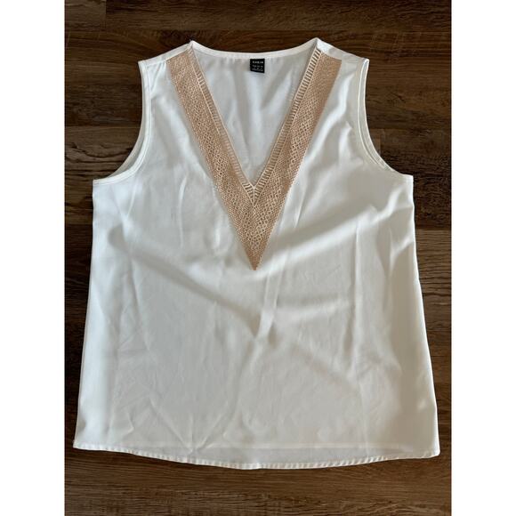 Shein Women's White Tank Top Size Small/4 With Cream Neck Detail Business - Picture 1 of 12